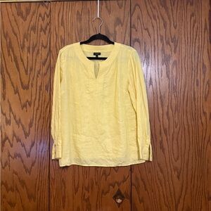 Talbots Petites LP 100% Linen Yellow Tunic Top 3/4 Sleeve Summer